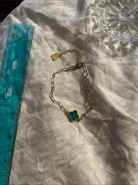 Gold Chain Bracelet with Green Clover Accent